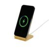 Bamboo Fast Wireless Charger Stand 15W with LED Logo – Eco-Friendly Qi Charging Solution