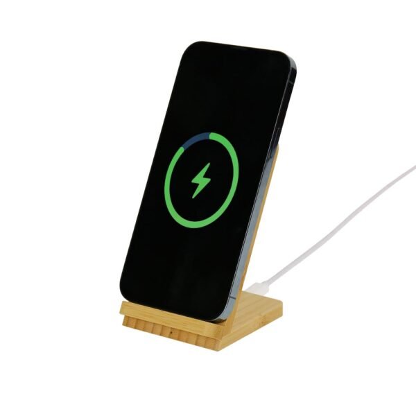 Bamboo Fast Wireless Charger Stand 15W with LED Logo – Eco-Friendly Qi Charging Solution