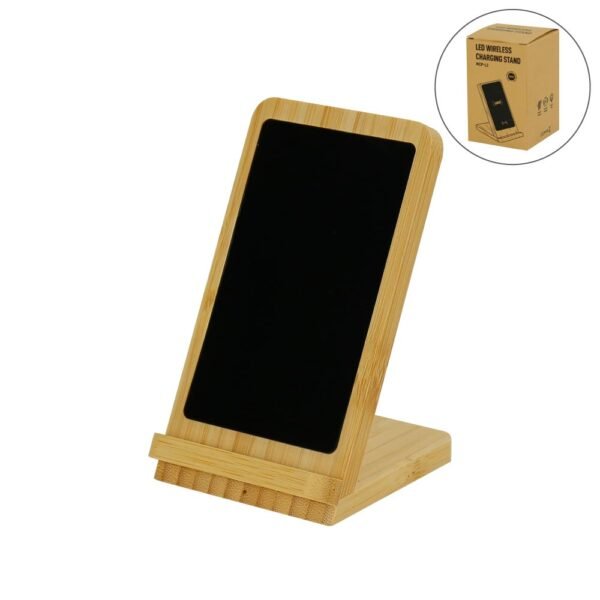 Bamboo Fast Wireless Charger Stand 15W with LED Logo – Eco-Friendly Qi Charging Solution